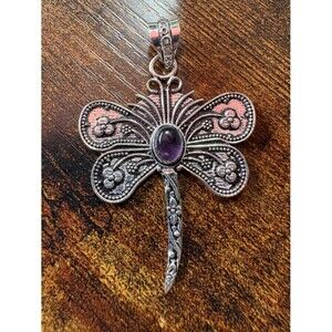 925 Sterling Silver Amethyst Butterfly Pendant.